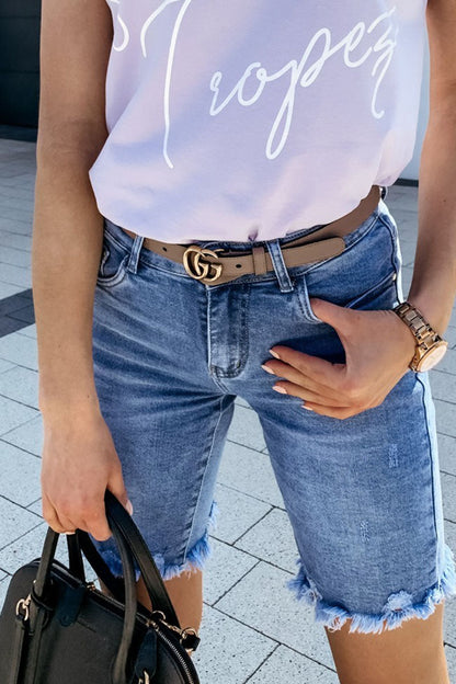 Shorts vaqueros rectos de cintura media con diseño liso de calle de moda