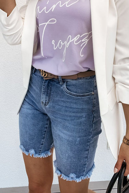 Shorts vaqueros rectos de cintura media con diseño liso de calle de moda