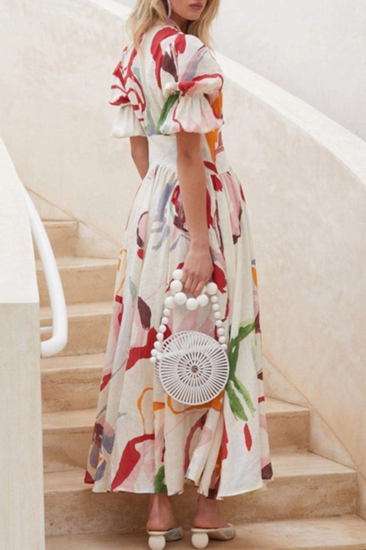 Vestidos estampados de moda con cuello en V dividido y estampado urbano