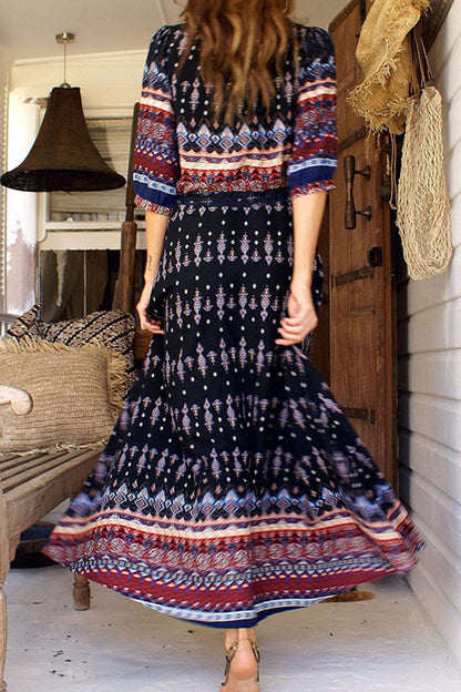 Vestidos estampados de moda urbana con cuello en V y patchwork (4 colores)