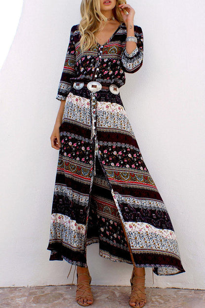 Vestidos estampados de moda urbana con cuello en V y patchwork (4 colores)