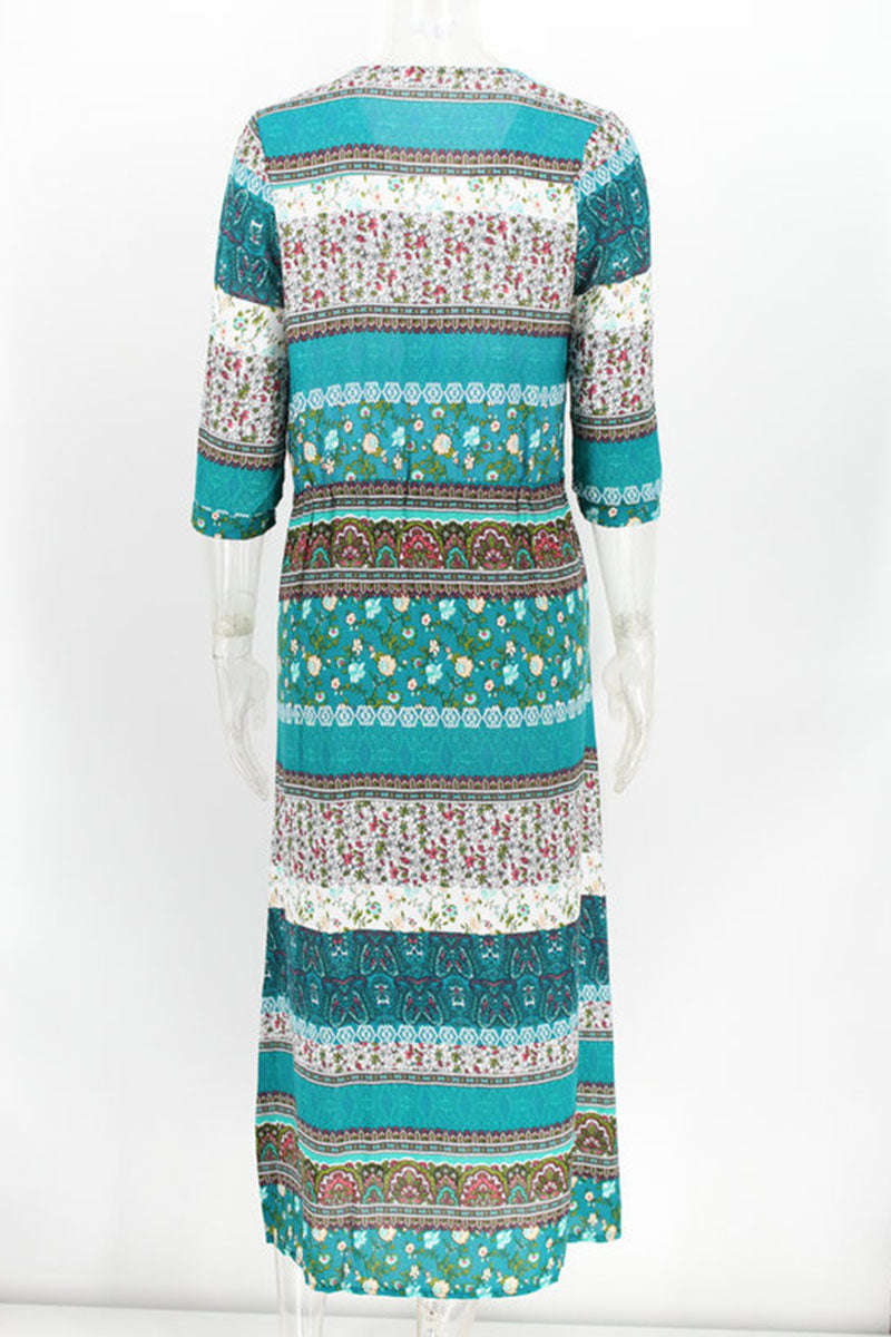 Vestidos estampados de moda urbana con cuello en V y patchwork (4 colores)