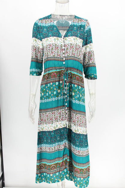 Vestidos estampados de moda urbana con cuello en V y patchwork (4 colores)