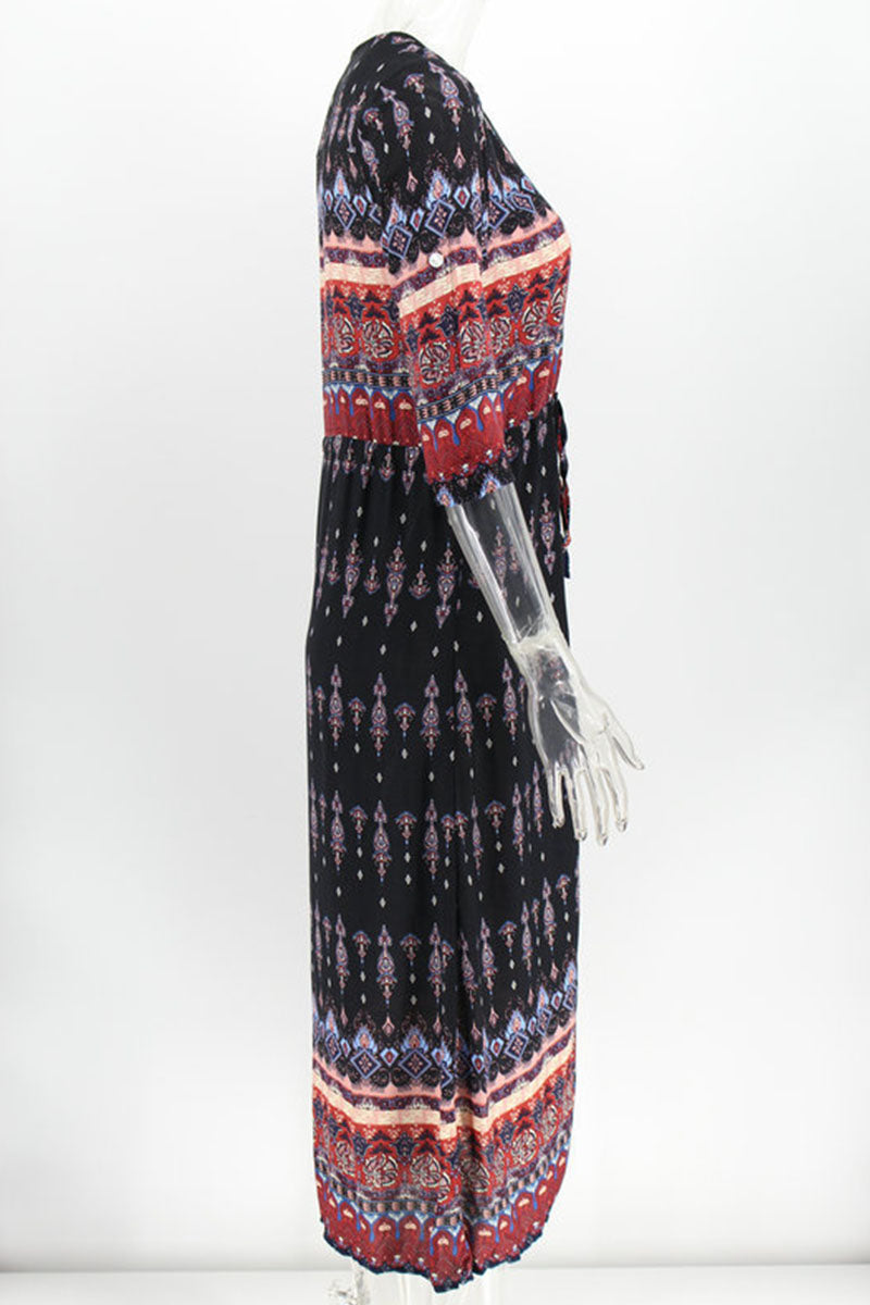 Vestidos estampados de moda urbana con cuello en V y patchwork (4 colores)