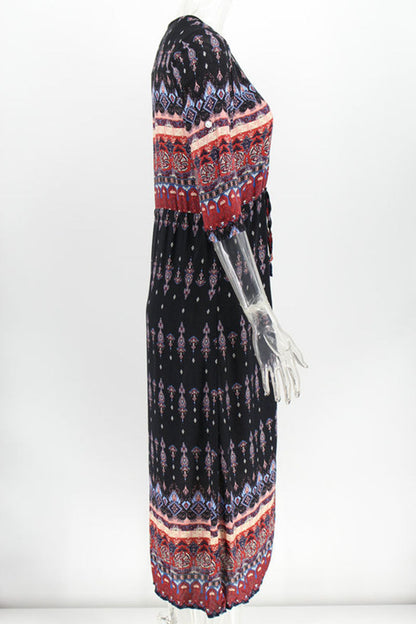 Vestidos estampados de moda urbana con cuello en V y patchwork (4 colores)