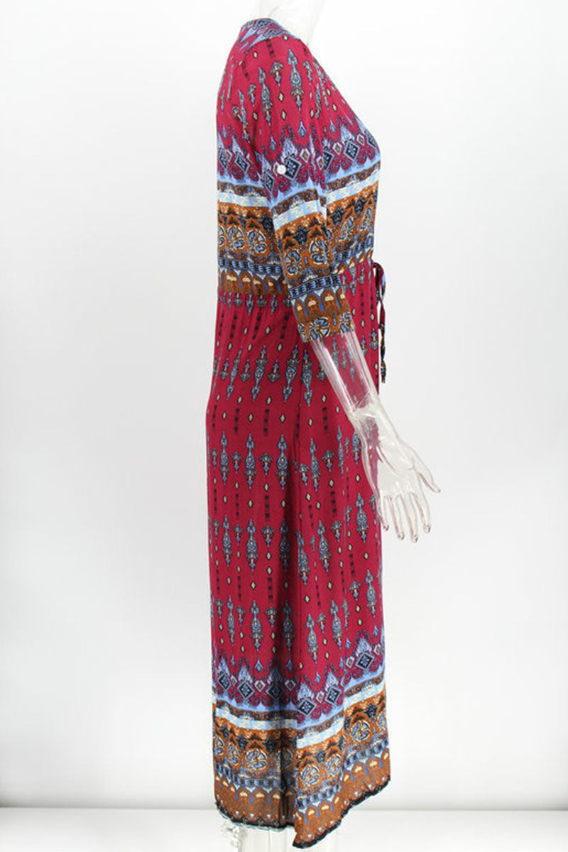 Vestidos estampados de moda urbana con cuello en V y patchwork (4 colores)