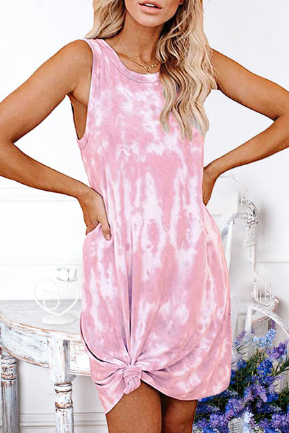 Fashion Simplicity Tie Dye O Neck A Line Dresses(5 cOLORS)