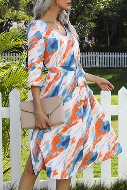 Vestidos de moda urbana con efecto tie-dye, escote en V y frenillo