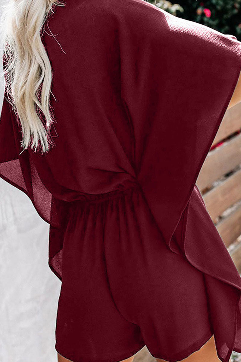 Mono holgado informal de moda con cuello en V y frenillo liso