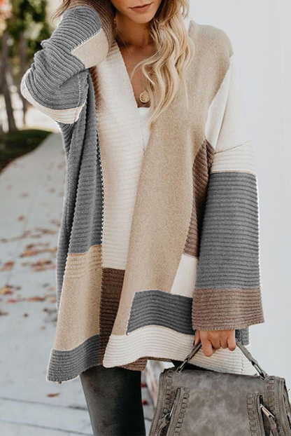 Prendas de abrigo informales con cuello en V y patchwork en bloques de colores