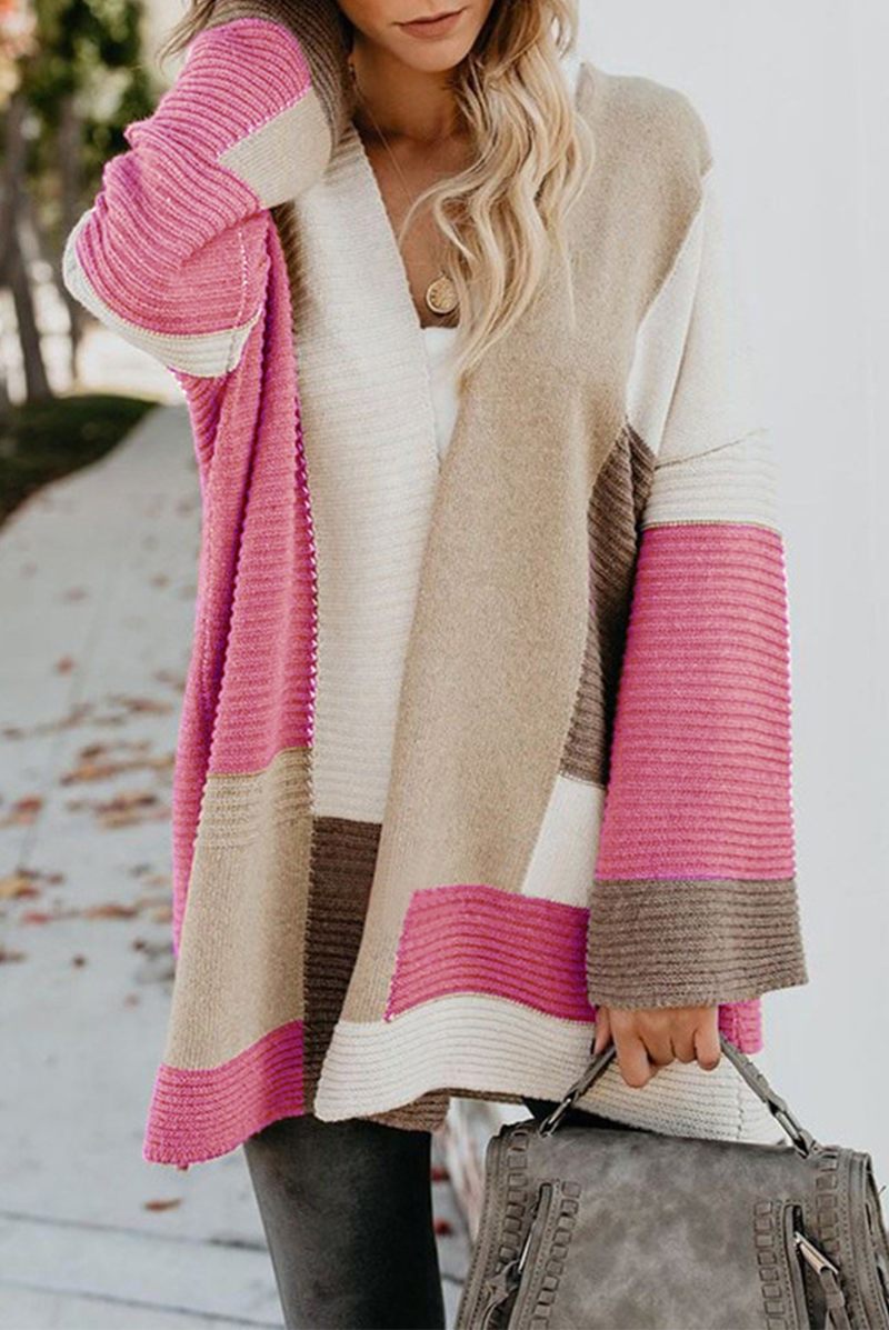 Prendas de abrigo informales con cuello en V y patchwork en bloques de colores