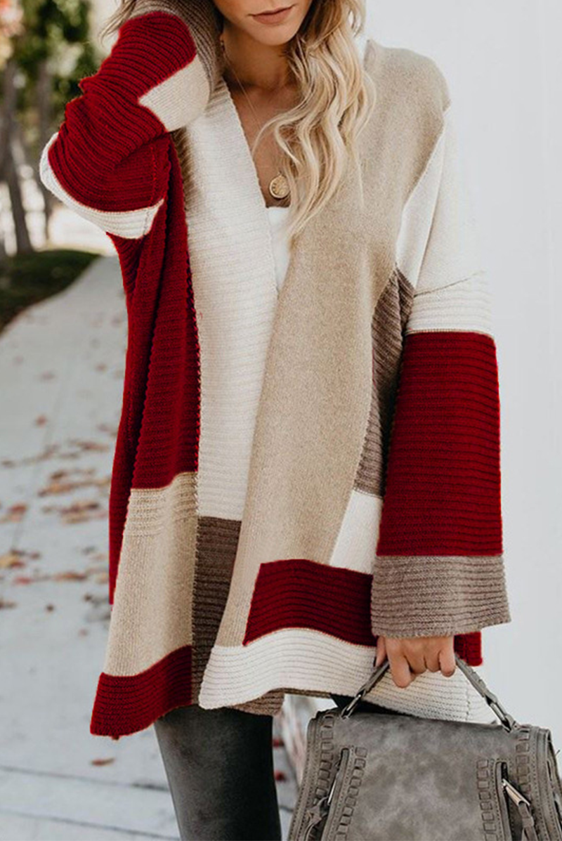 Prendas de abrigo informales con cuello en V y patchwork en bloques de colores