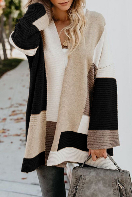Prendas de abrigo informales con cuello en V y patchwork en bloques de colores