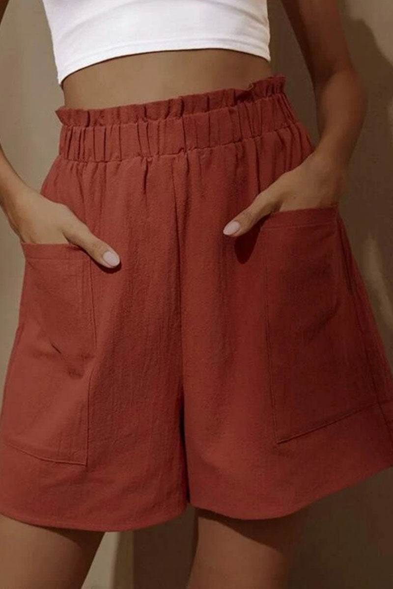 Fashion Casual Solid Pocket Loose High Waist Wide Leg Bottoms(5 Colors)