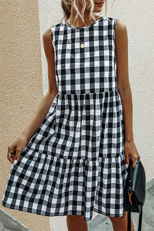Fashion Street Plaid Patchwork O Neck Princess Dresses(3 Colors)