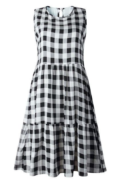 Fashion Street Plaid Patchwork O Neck Princess Dresses(3 Colors)
