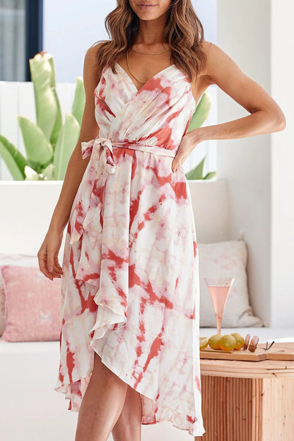 Vestidos irregulares con cuello en V y frenillo con estampado dulce de moda