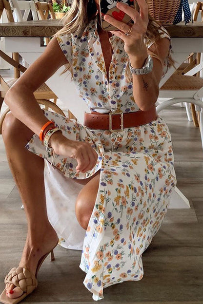Fashion Street Print Mandarin Collar Irregular Dresses