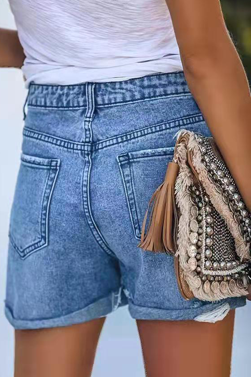 Pantalones cortos vaqueros rectos de cintura media con rotos y diseño de calle (3 colores)