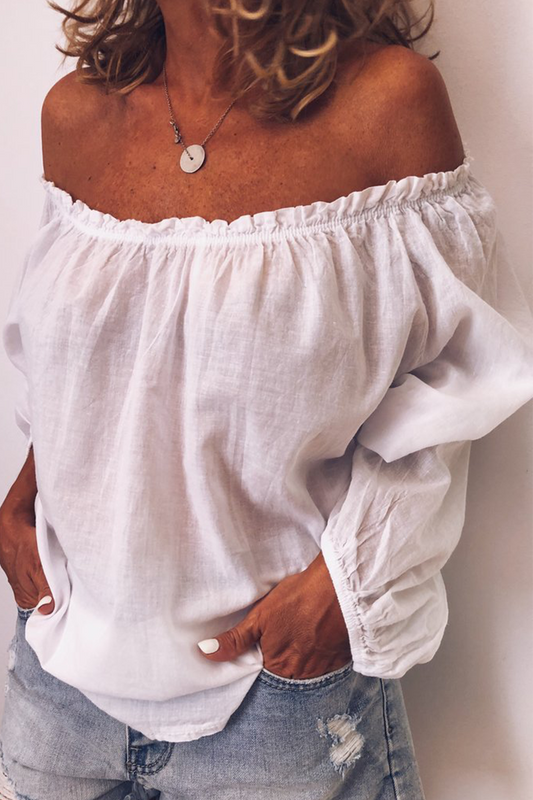 Blusas casuales lisas con orillo fibroso y hombros descubiertos (3 colores)