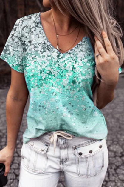 Camisetas casuales de moda con cuello en V y estampado