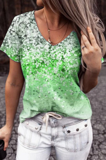 Camisetas casuales de moda con cuello en V y estampado