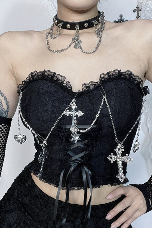 Dark Gothic Cross Chain Bustier Corset