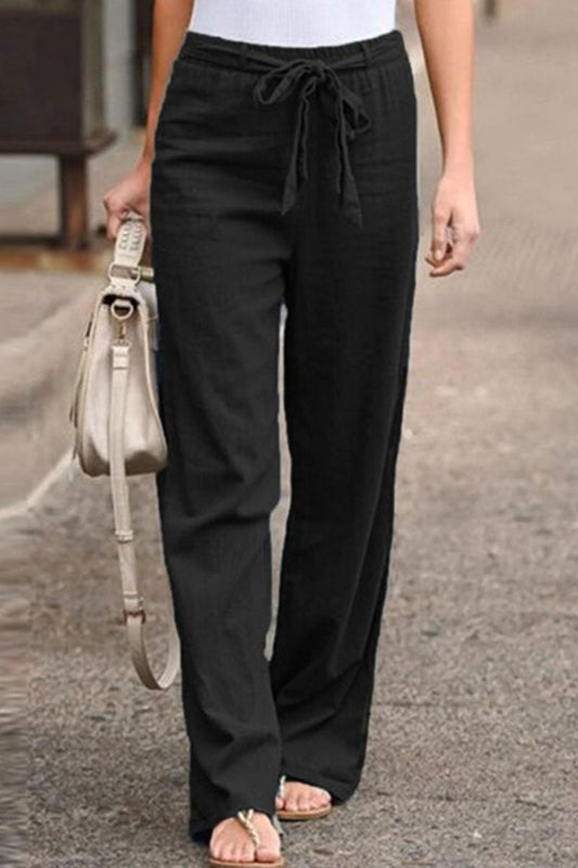 Pantalones casuales de moda, lisos, con cinturón, holgados, de pierna ancha (4 colores)