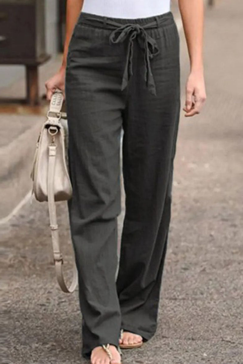 Pantalones casuales de moda, lisos, con cinturón, holgados, de pierna ancha (4 colores)