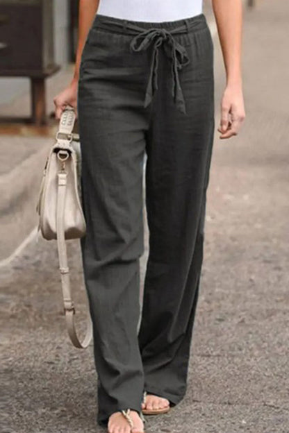 Pantalones casuales de moda, lisos, con cinturón, holgados, de pierna ancha (4 colores)