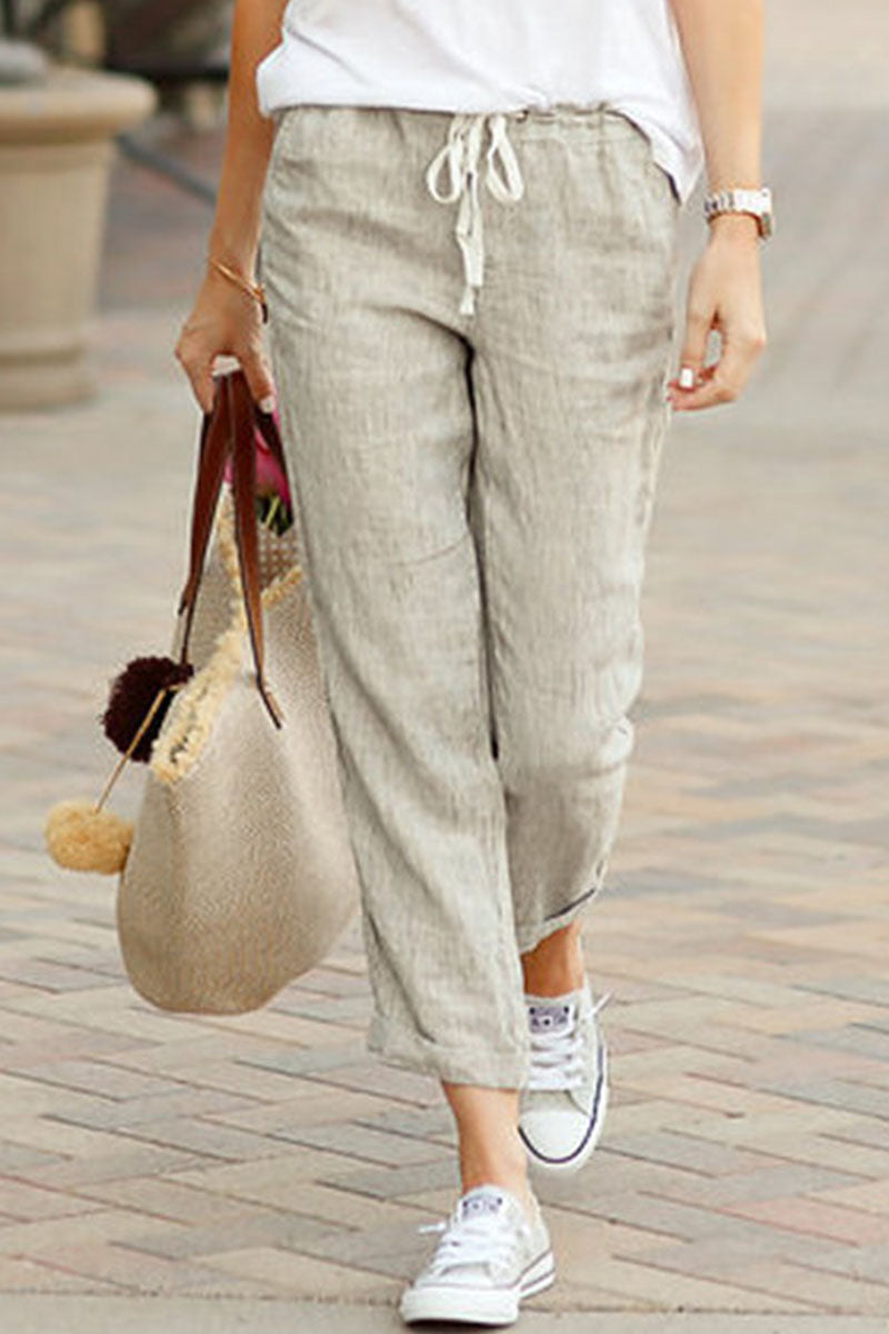 Pantalones rectos de cintura media holgados, lisos e informales a la moda