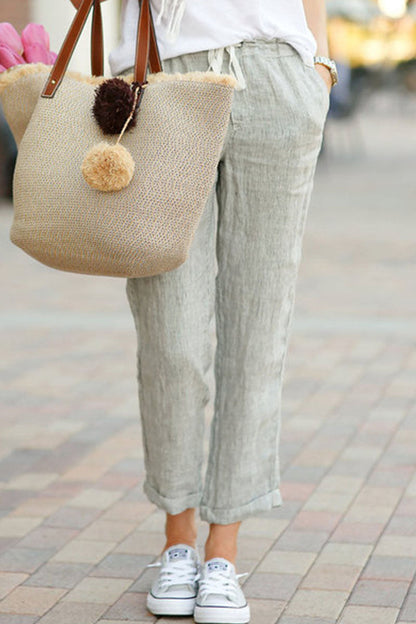 Pantalones rectos de cintura media holgados, lisos e informales a la moda