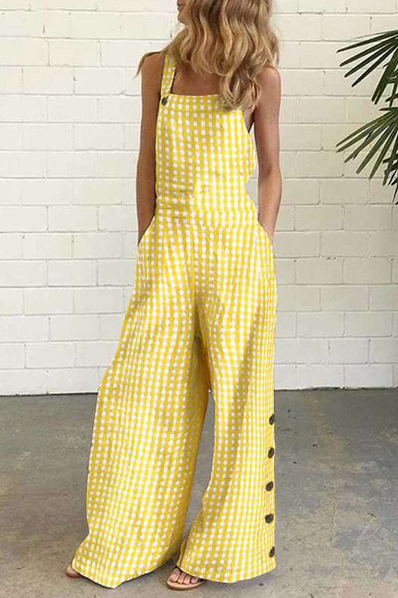 Monos rectos informales con cuello cuadrado y botones a cuadros