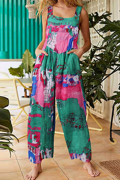 Monos rectos con cuello cuadrado y bolsillo dividido con estampado informal