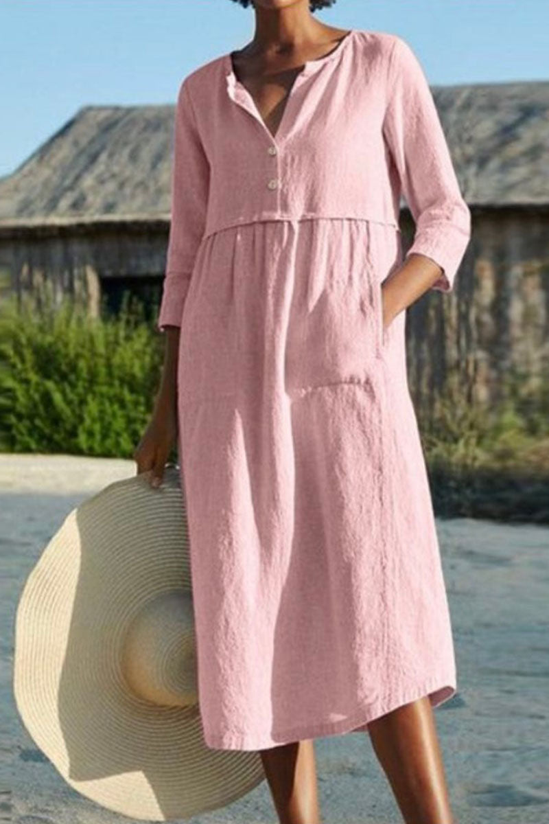 Fashion Casual Solid Patchwork O Neck A Line Dresses(4 Colors)