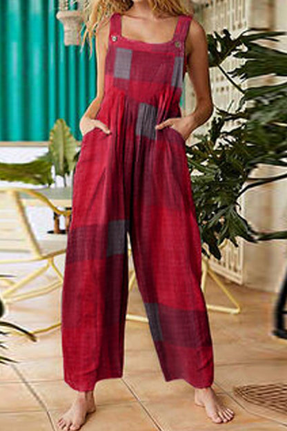 Monos holgados con tirantes finos y estampado de patchwork de moda urbana