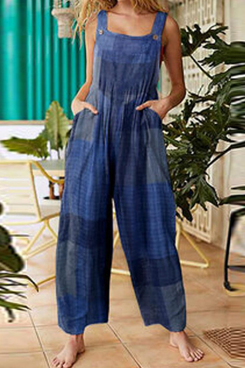 Monos holgados con tirantes finos y estampado de patchwork de moda urbana