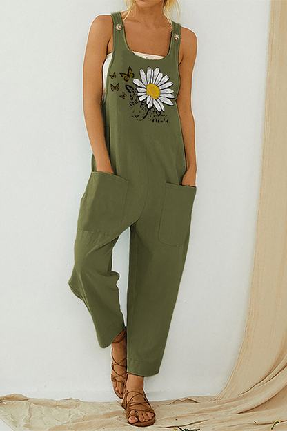 Mono recto informal con cuello en U, botones y bolsillos con estampado (3 colores)