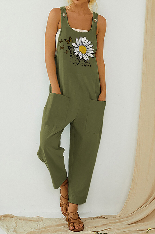 Mono recto informal con cuello en U, botones y bolsillos con estampado (3 colores)