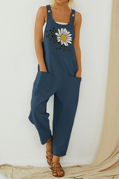 Mono recto informal con cuello en U, botones y bolsillos con estampado (3 colores)