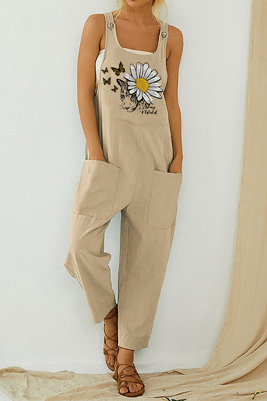 Mono recto informal con cuello en U, botones y bolsillos con estampado (3 colores)