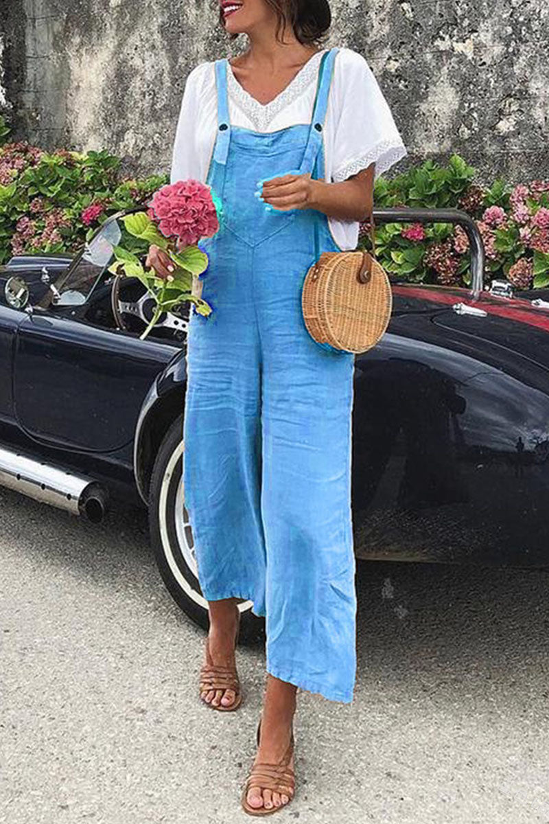Casual Solid Spaghetti Strap Loose Jumpsuits(5 Colors)