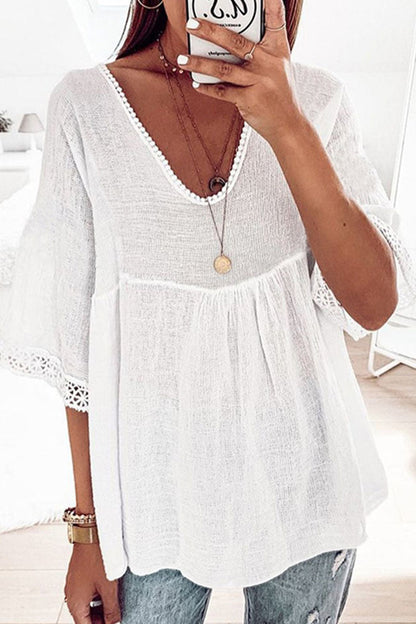 Tops casuales de moda con cuello en V y parches sólidos