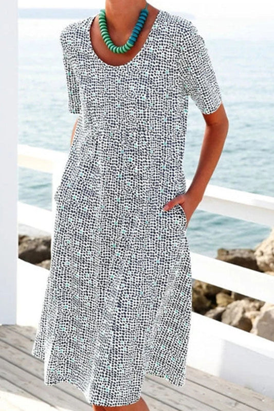 Fashion Street Print Patchwork O Neck A Line Dresses