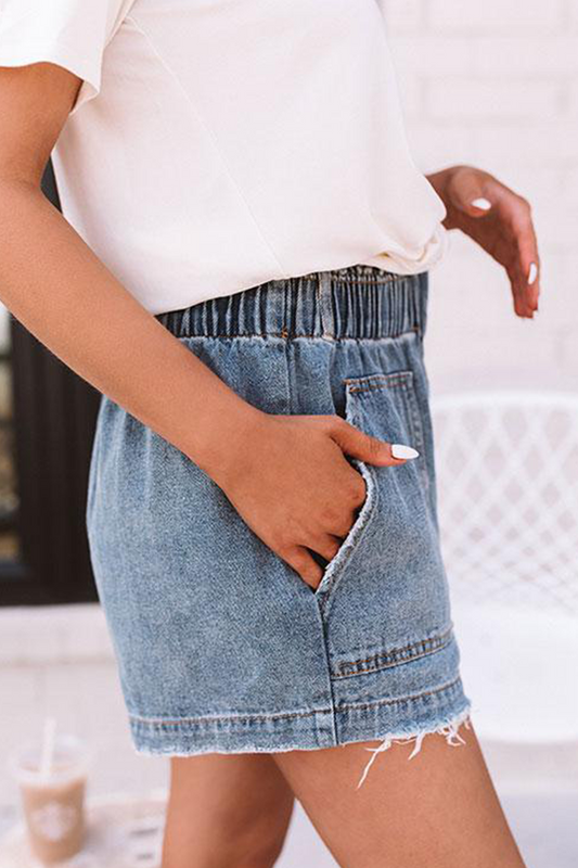 Shorts vaqueros de cintura alta con bolsillos sólidos de calle