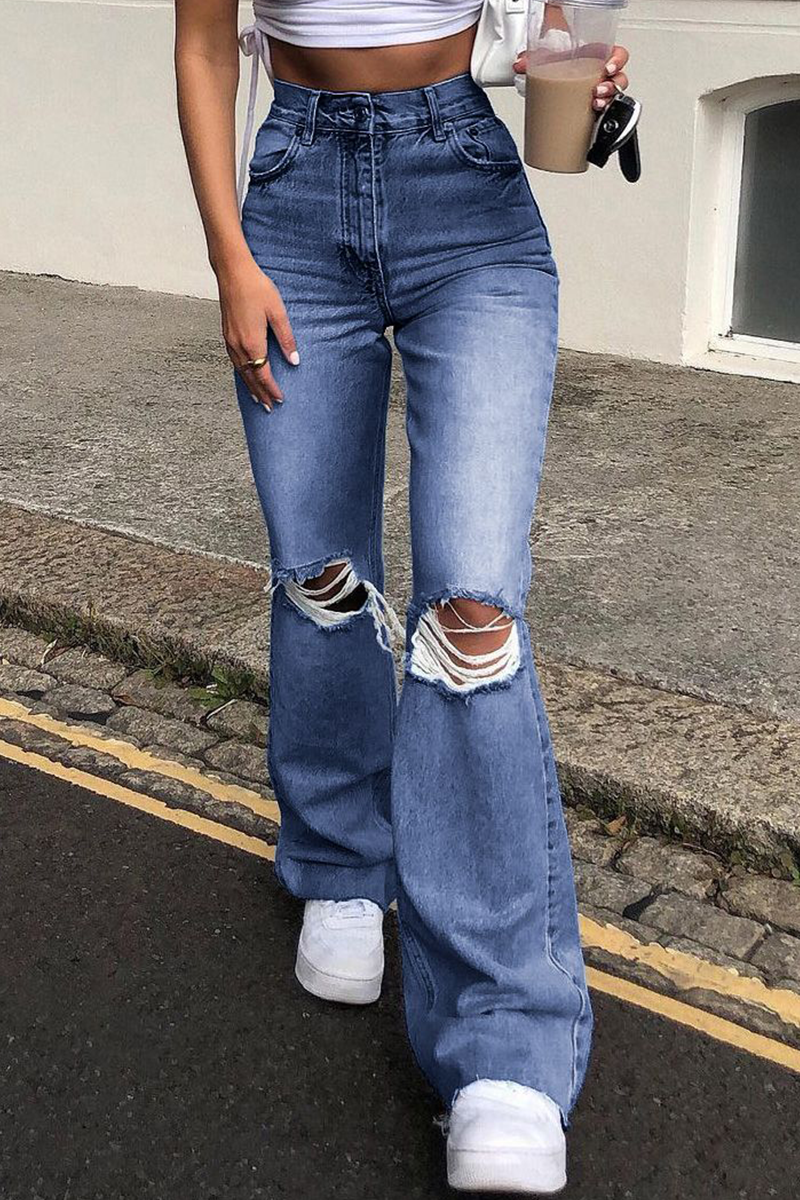 Pantalones de corte de bota desgastados y rotos de Street Solid (3 colores)