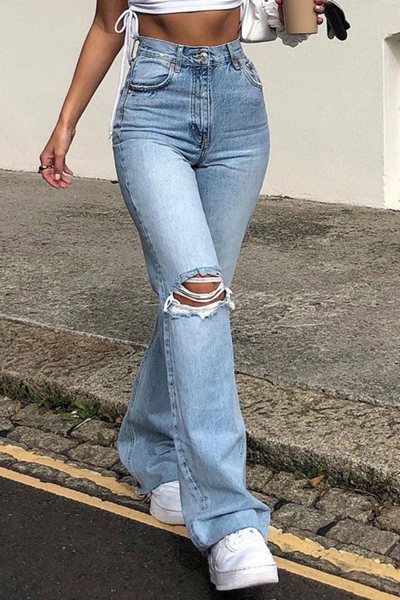 Pantalones de corte de bota desgastados y rotos de Street Solid (3 colores)