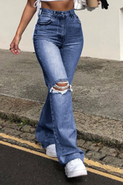 Pantalones de corte de bota desgastados y rotos de Street Solid (3 colores)