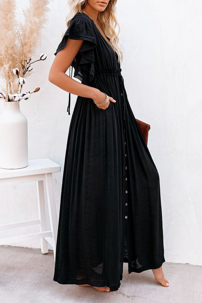 Elegante vestido de corte A con escote en V y hebilla de frenillo sólido (7 colores)
