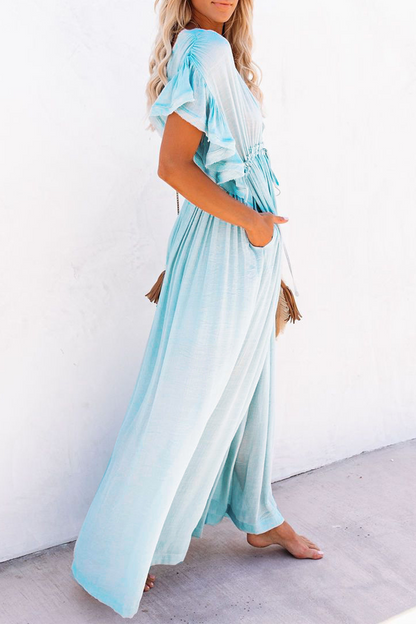 Elegante vestido de corte A con escote en V y hebilla de frenillo sólido (7 colores)